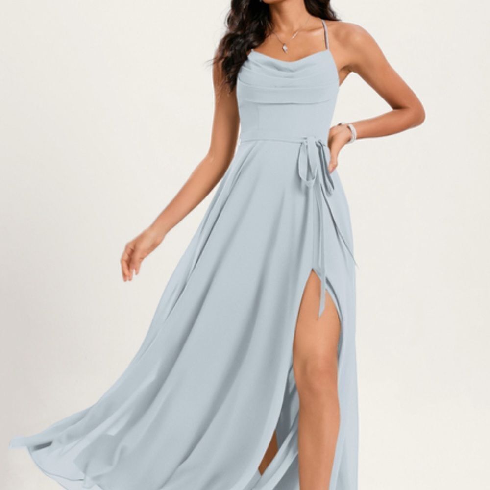 JJ’s House A-line Cowl Floor-Length Bridesmaid Dress With Ruffle Blue NWT IN PKG